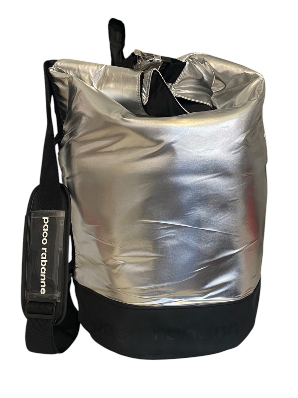 Paco Rabanne Invictus Silver Dry Bag Roll Top Crossbody Backpack New